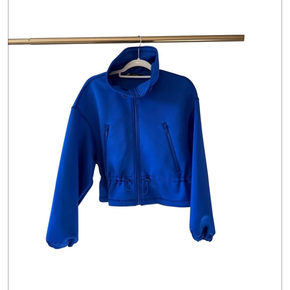Zara Bright Blue Bomber Jacket with Zip Pockets - Picture 2 of 8